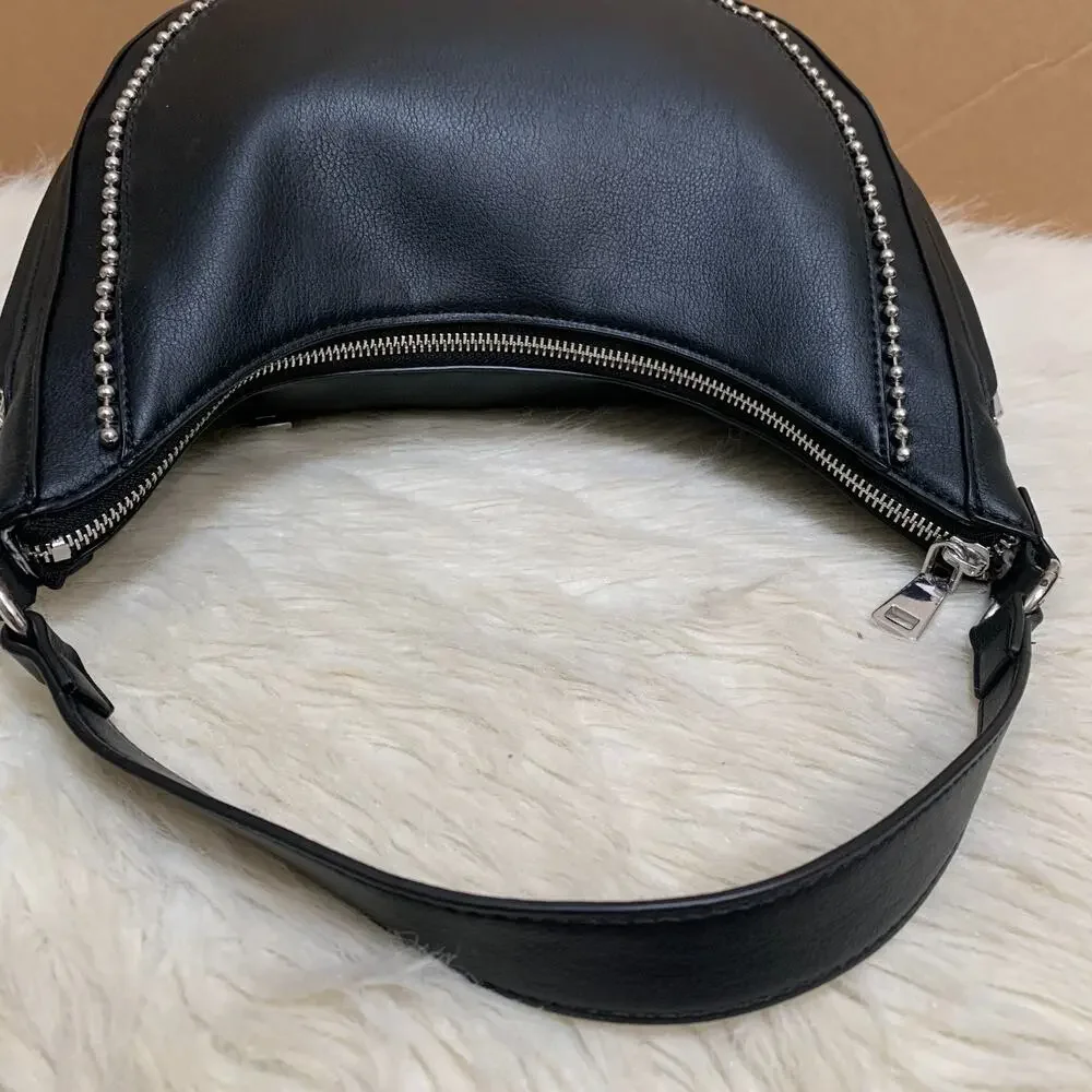 I.N.C. Black Vegan Leather Expandable KOLLEENE Ball Chain Hobo XB